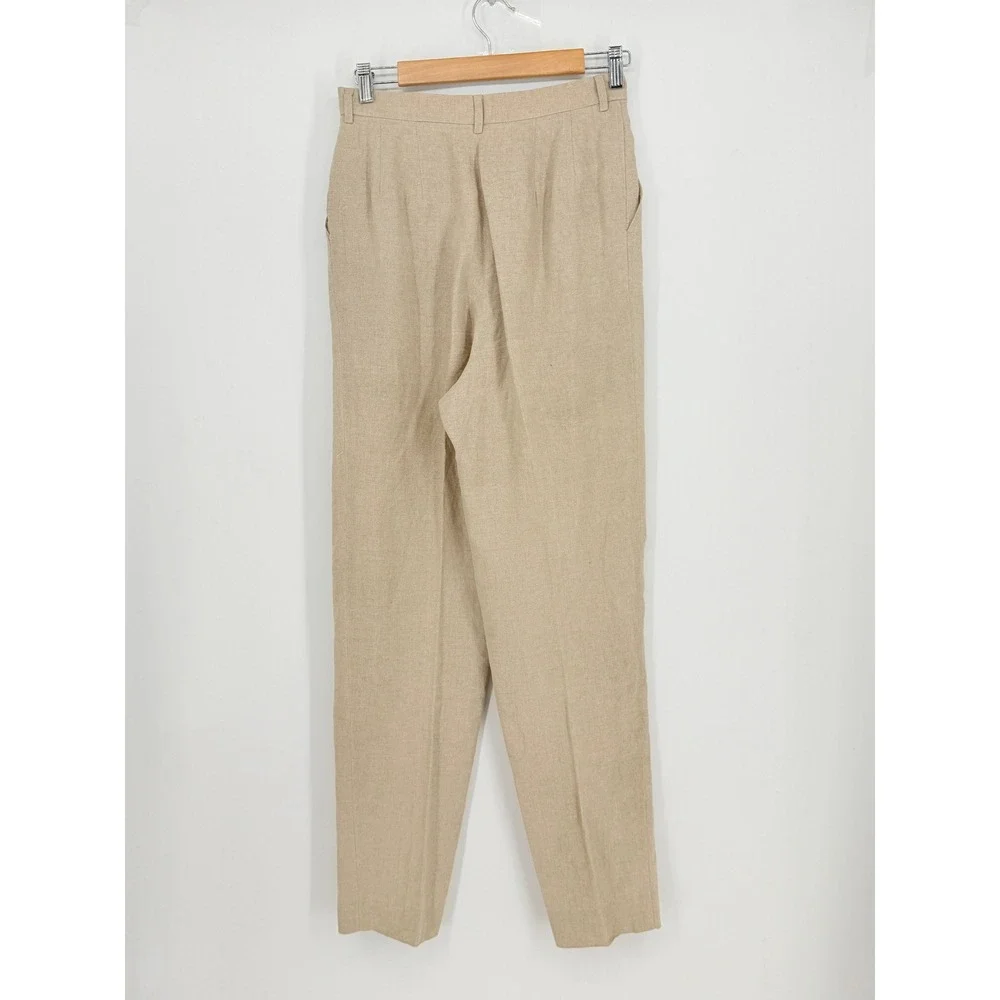 Banana Republic Vintage 100% Linen Pleated High Rise Trousers Beige Womens 10